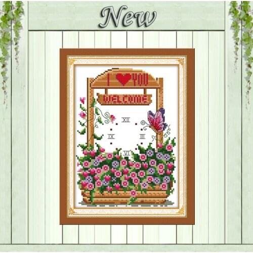 A garden of spring clock diy painting counted print on canvas DMC 14CT 11CT Chinese Cross Stitch Needlework Sets Embroidery kits