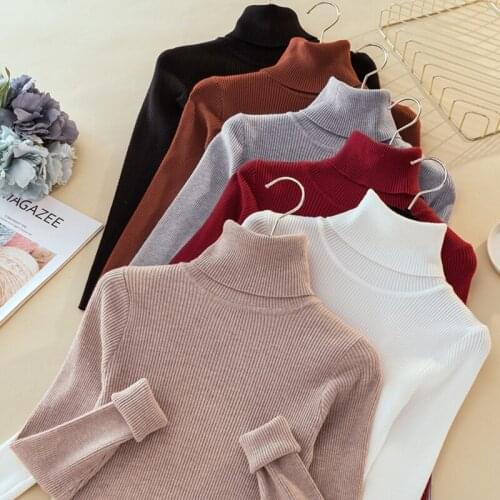 New Turtleneck Knitted Womens Sweaters Autumn Winter Solid Color Pullovers Casual Woman Sweaters Fashion Slim Fit Lady Sweaters