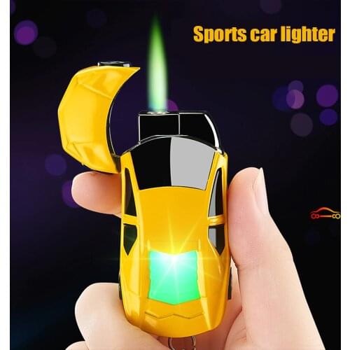 Portable Torch Turbo Lighter Creative LED Car Jet Butane Gas Inflated Cigar key Ring Green Flame Cigarette Lighter Windproof