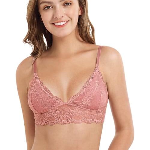Sexy Bralette Women Bra Soft Lace Wireless Thin Lingerie 3/4 Cup Brassiere Underwear French Style pink bra top