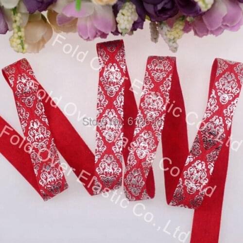 Silver printed elastic for headbands hair Accessories hair tie redcolor #250 50 yards per lot