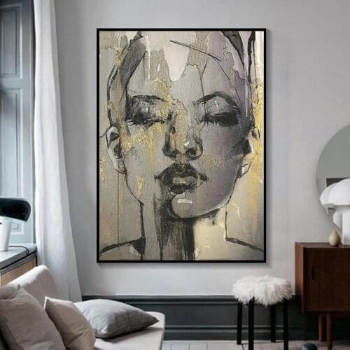 Modern Girl Face Gilt Black Line Canvas Painting Wall Art Picture Posters and Prints Living Room Walls Home Bedroom Decoration