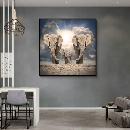 Modern Animal Posters and Prints Wall Art Canvas Painting African Elephant Herd Pictures for Living Room Cuadros Decor Frameless