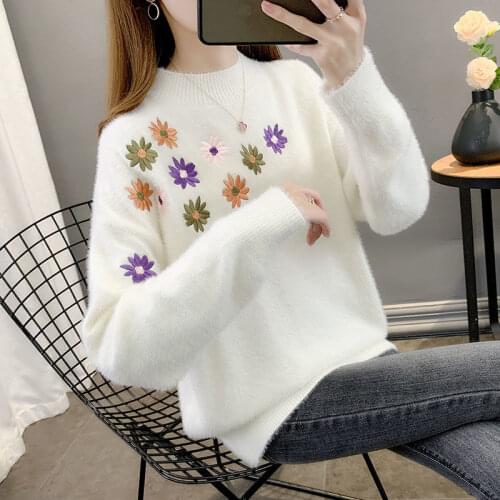 WEIHAOBANG 2021 New Spring Autumn Women O Neck Embroidery Casual Knitting Sweater Ladys Long Sleeve Thick Warm Slim Knit Sweater