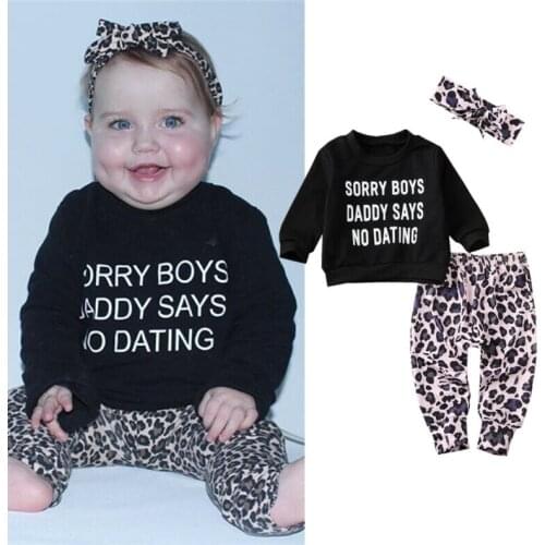 Citgeett Spring Toddler Newborn Baby Girl Clothes Top Letters Sweatshirt T-shirt Leopard Pants Tracksuit Outfit Autumn Set