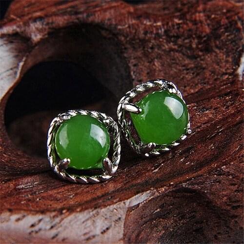 Vintage National Style Green Gems Stud Earrings Antique Silver Plated White Green Opal Earrings Zircon Earrings Wedding Jewelry