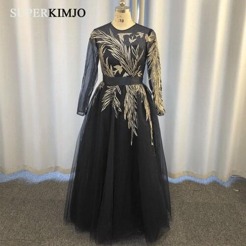 Embroidery prom dresses navy blue real picture long sleeve sequins sparkly long evening dresses a line navy formal dress