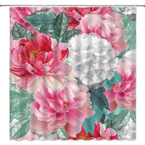 Flower Shower Curtains Spring Floral Plant Peony Bathroom Decor Polyester Fabric Home Bath Hanging Cloth Curtain Set Cheap