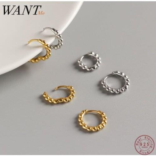 WANTME Real 100% 925 Sterling Silver Fashion Korean Minimalist Round Bead Small Stud Earrings for Women Accessories Jewelry Gift