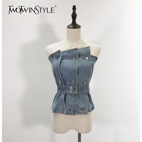 TWOTWINSTYLE Sexy Irregular Womens Vests Strapless Sleeveless High Waist With Sashes Vest For Female 2020Fashion Clothing Tide