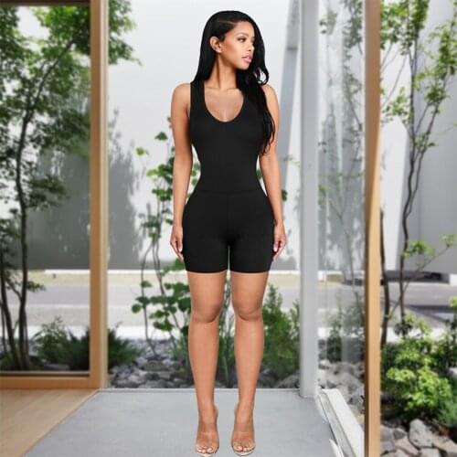 Women Sexy Jumpsuit round neck Sleeveless Solid Color Jumpsuit Ladies High Waist Short Romper Club Wear AM642
