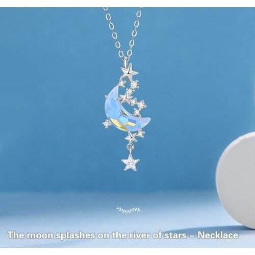 Silver Color Star Moon Necklace Women Clavicle Chain Shiny Fashion Jewely Accessories