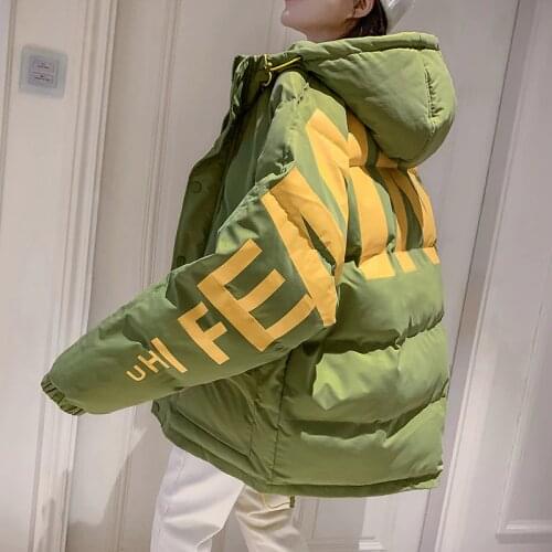 Winter fluffy hooded warm natural duck down coats female Landscape printing parkas bat sleeved warm Down coat F2103