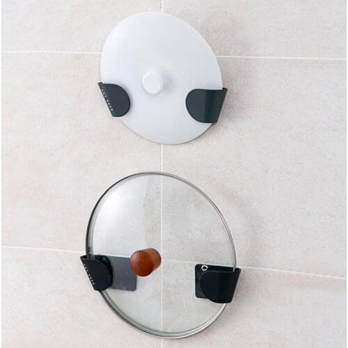 1 Pair Storage Rack Pot Lid Rack Pan Cover Holder Wall Kitchen Cooking Utensil Self Rest Organizer Adhesive Mounted Tool Ca V0B3