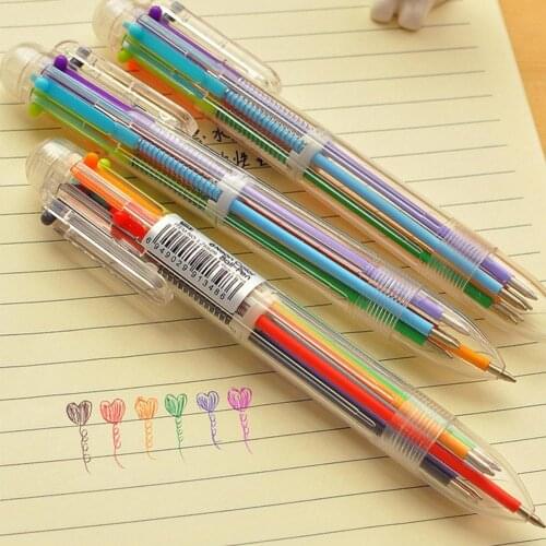 1pc 6 In 1 Color Ballpoint Pen 0.5mm Multi-color Students Supply School Pen Plastic Ballpoint Office L9J7