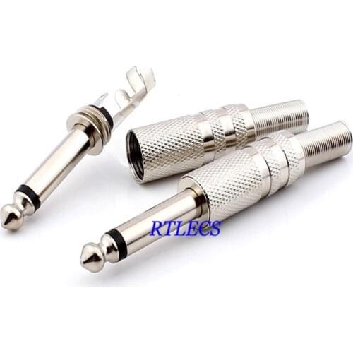 10pcs 0.25" 6.35 mm Mono Audio Plug Male Wire Solder Type 6.5 Amplifier Microphone Plug 6.35 Metal Sophomore Core Guitar Mixer