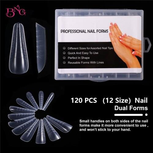 BNG 120pcs Upgrade 2.0 box French Dual Forms Tips Quick Building Gel Mold Nail System Full Cover Extension Top Molds Build Form