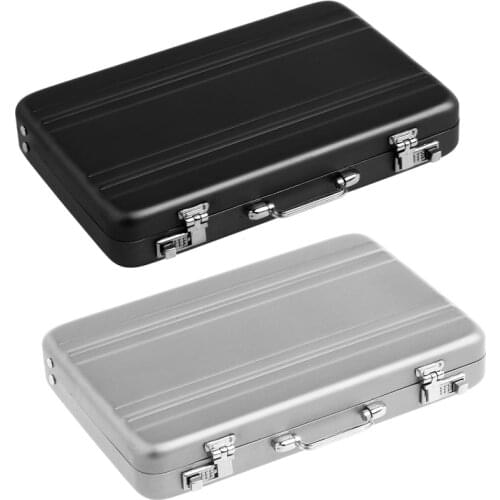 2Pcs Aluminum Password Box Card Case Mini Suitcase Password Briefcase - Silver & Black
