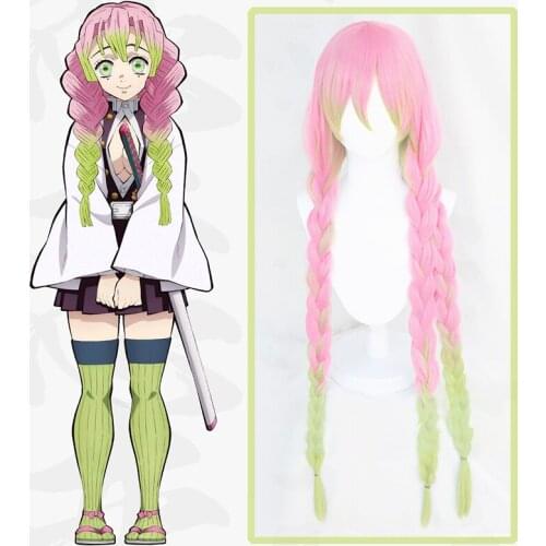 Anime Comic Demon Slayer Kimetsu no Yaiba Cosplay Wigs Kanroji Mitsuri Cosplay Wig Synthetic Wig Cosplay Accessories Men wigs