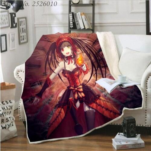 Throw blanket Anime DATE A LIVE 3D Velvet Plush Blanket Bedspread For Kids Girls Sherpa Blanket Couch Quilt Cover Travel 05