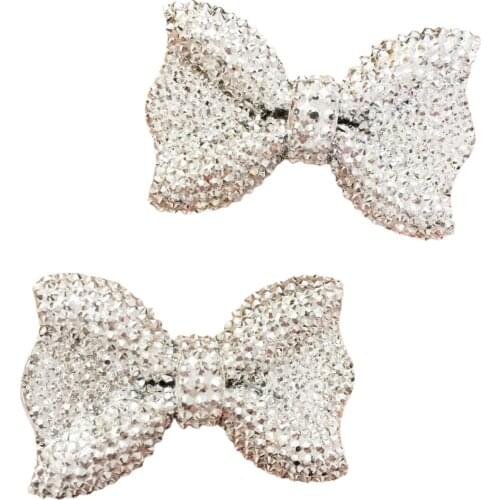 2pcs bling resin Big silver Bow Flat back stone appliques DIY Wedding scrapbook ornament hairpin accessories craft SF563