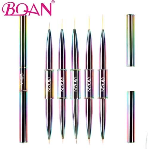 BQAN 1PC Dazzing Handle Double Head Nail Liner Brush Nail Art Brushes Carving Painting Pen Drawing Pen Nail Art Manicure Tools