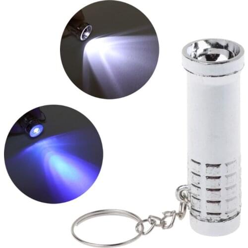 2 In 1 Mini LED Keychain White LED Torch Light and UV Purple Flashlight Keyring
