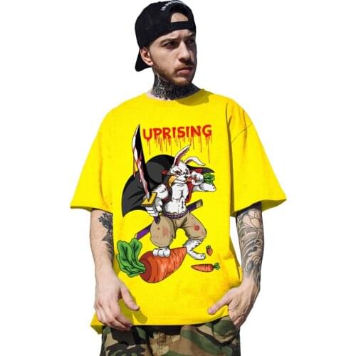 REM Rabbit Hip hop Samurai Carrot War Angry Personality Tide Brand Short Sleeve T-shirt Original men Defend territory unique