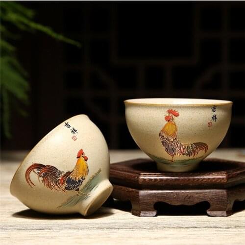 Jingdezhen Ceramic Auspicious Master Tea Cup Vintage Stoneware Water Mug Office Kung Fu Drinkware Creative Retro Small Tea Bowl