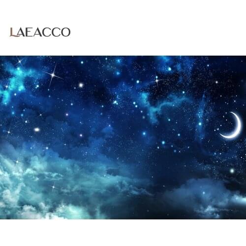 Laeacco Baby Shower Photography Backdrops Blue Sky White Clouds Stars Moon Newborn Photo Backgrounds Children Birthday Photocall