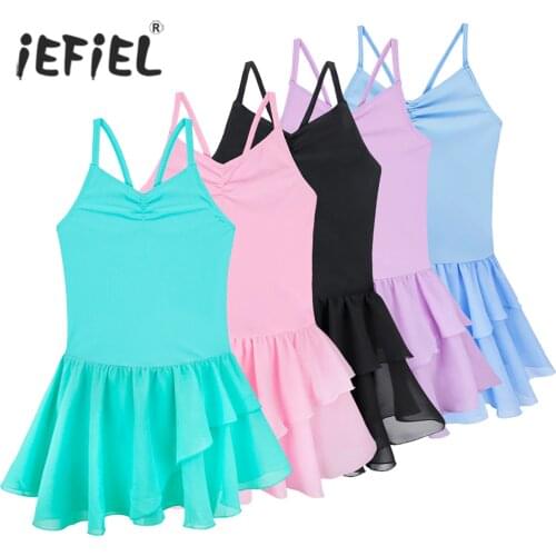 IEFiEL 2017 Summer Dance Dresses Girls Spaghetti Strap Ballet Dancer Leotard Dress For Girls Dance Leotard Dancewear Size 2-12Y