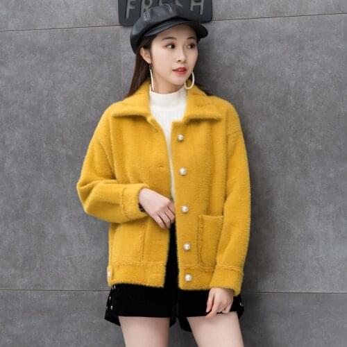 2021 Autumn Winter New Women Faux Mink Cashmere Knitted Cardigans Female Outerwear Casual Sweaters Thick Warm Short Coat