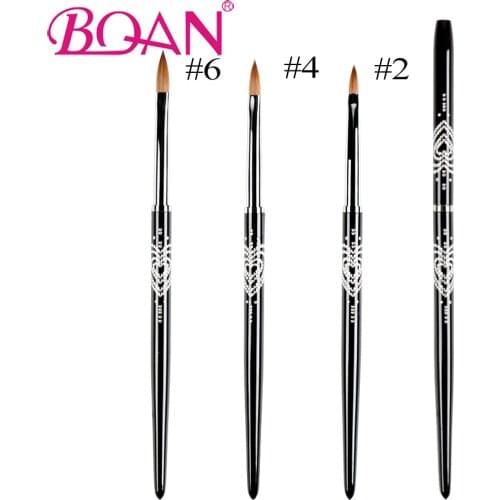 BQAN 1 Pc Acrylic Nail Art Brush #2/#4/#6 Kolinsky Sable Hair Manicure Nail Oval Brush Nail Painting Pen Polishing Brushes Tool