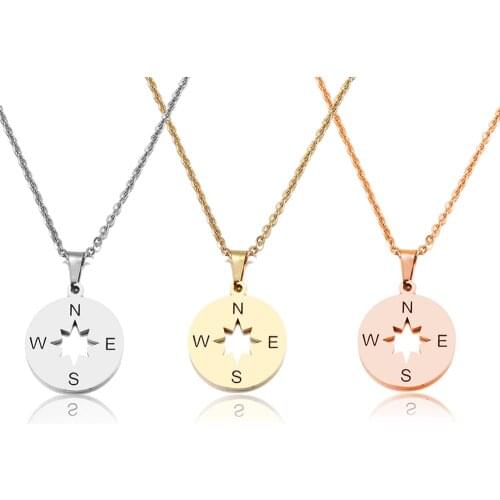 Tiny Round Stainless Steel Pendant For Women Lovers Compass Necklace Jewelry Unisex Chain Graduation Handmade Gift