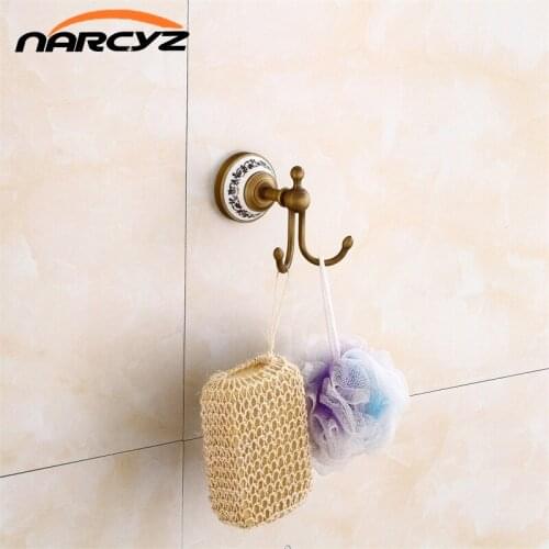European Style Robe Hooks Antique Bronze Ceramic Robe Hook Wall Mounted Clothes Hook Coat Hook Bathroom Accessories 9220K