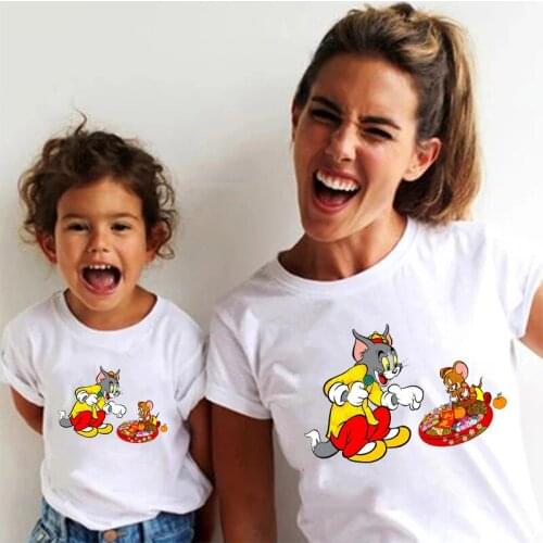 Summer Family Look Mom and Daughter Baby Boy Clothes Soft and Drape Fabric Round Neck Short-sleeved Pulovers Vogue Family Tees