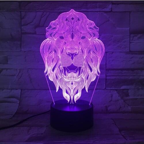 Lion Face Night Light 7 Color Changing Animal LED Night Lights 3D LED Desk Table Lamp for Children Friends Home Decoration Gift