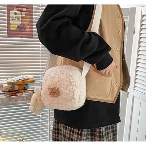 2021 New Cute Bear Messenger Bag Women Plush Mobile Phone Bag Girls Small Shoulder Bag
