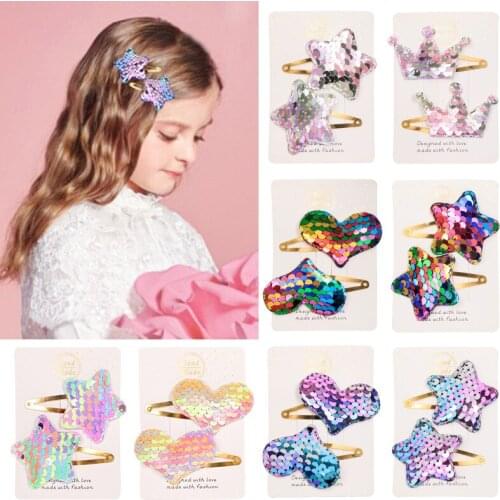 New sequin gradient BB clip, princess crown star love hair clip baby rainbow gradient pair clip hair accessory headdress