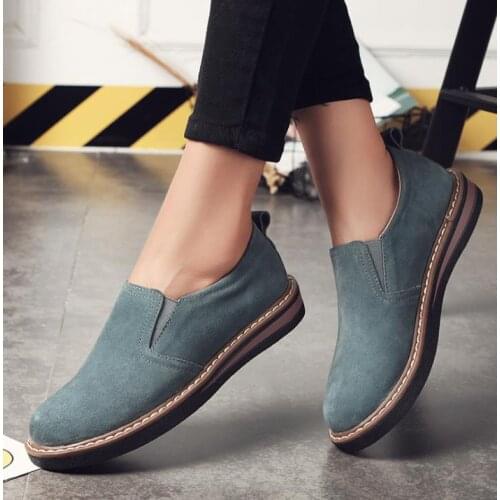 Autumn Women Flats Sneakers Shoes Women Slip on Flat Loafers Suede Leather Shoes Handmade Boat Shoes Black Oxfords