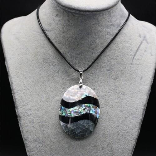 Natural Abalone Shell Necklace With Rope Length 55+5cm Exquisite Egg-Shaped Necklace Pendant For Unisex Jewelry Gifts 40x53mm