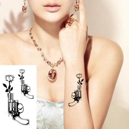 Water Transfer fake tattoo sticker sketch gun pistol rose flower tattoo Waterproof Temporary Tatto flash tatoo for adults kids