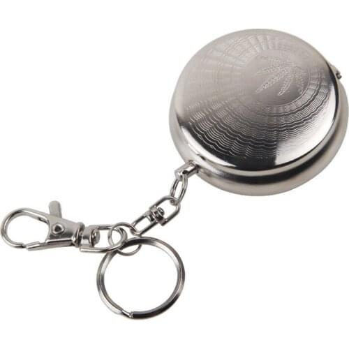 Stainless Steel Portable Circular Ashtray (With keychain)-Silver Random pattern