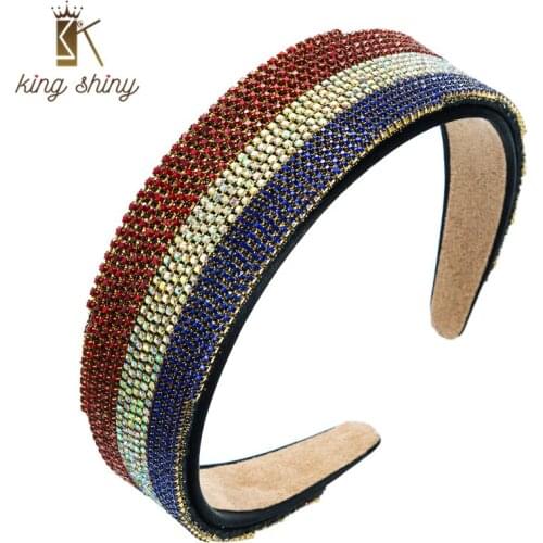 King Shiny Vintage Baroque Fully Colorful Rhinestone Headband Luxury Sparkly Crystal Beaded Wide-brimmed Hairband Girls Jewelry