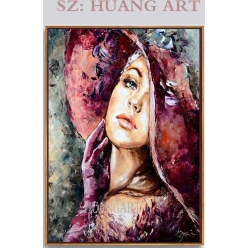 Sexy bedroom decoration wall figure with hat elegant girl oil painting decoration living room background portrait hall hotel