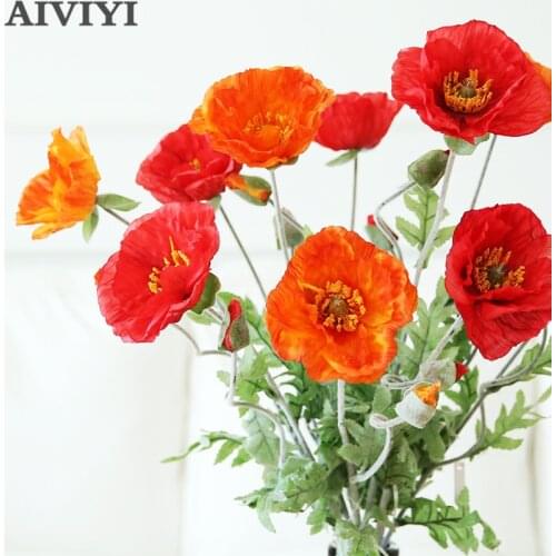 Wall Materials Spring 2 Heads Poppy DIY Wedding Silk Flower Christmas Party Home Decoration Artificial Flowers
