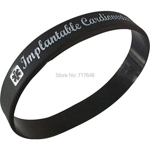 100pcs Medical Alert Implantable Cardioverter Defibrillator wristband silicone bracelets free shipping by ePacket A