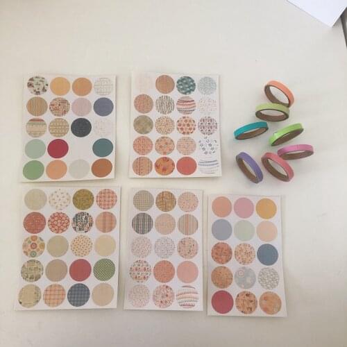 SIXONE 9 Sets Colour Circle Point Decorative Sticker Paper Handbook Card Sticker Photo Notebook Sticker Stationery Sealing Paste