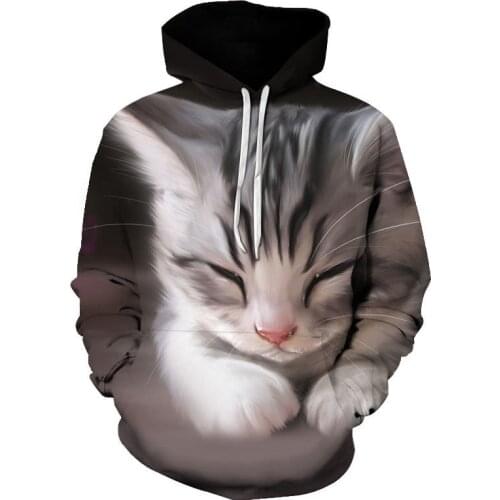 Cartoon Kawaii Hoodie 3D Printed Cat Oversized Mens Womens Sweatshirt Pullover Long Sleeve Hooded Sweatshirt Top