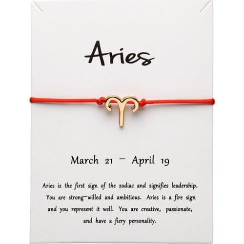 12pcs White Card Red Color Fashion Jewelry 12 Constellations Zodiac Woven Bracelet Bangles For Women